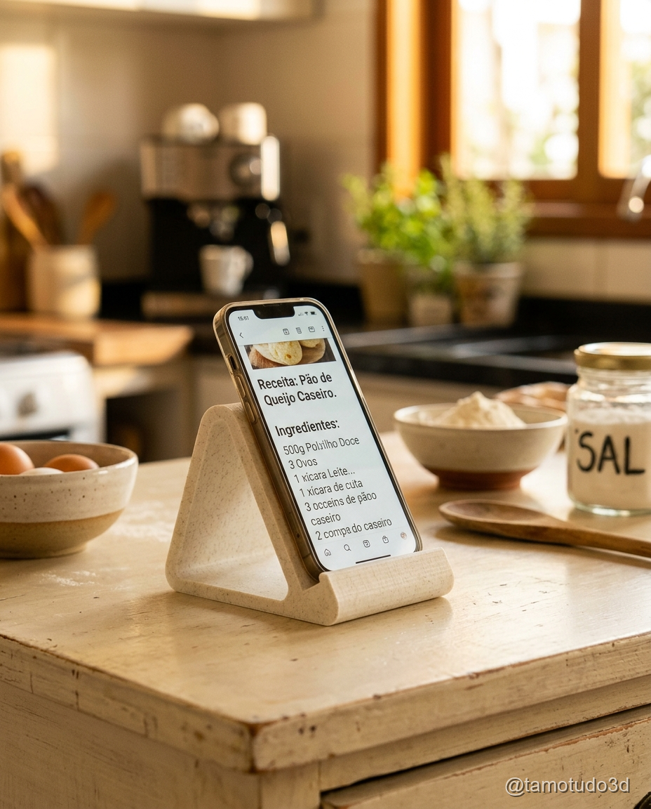 Suporte para cozinha com slot de receitas