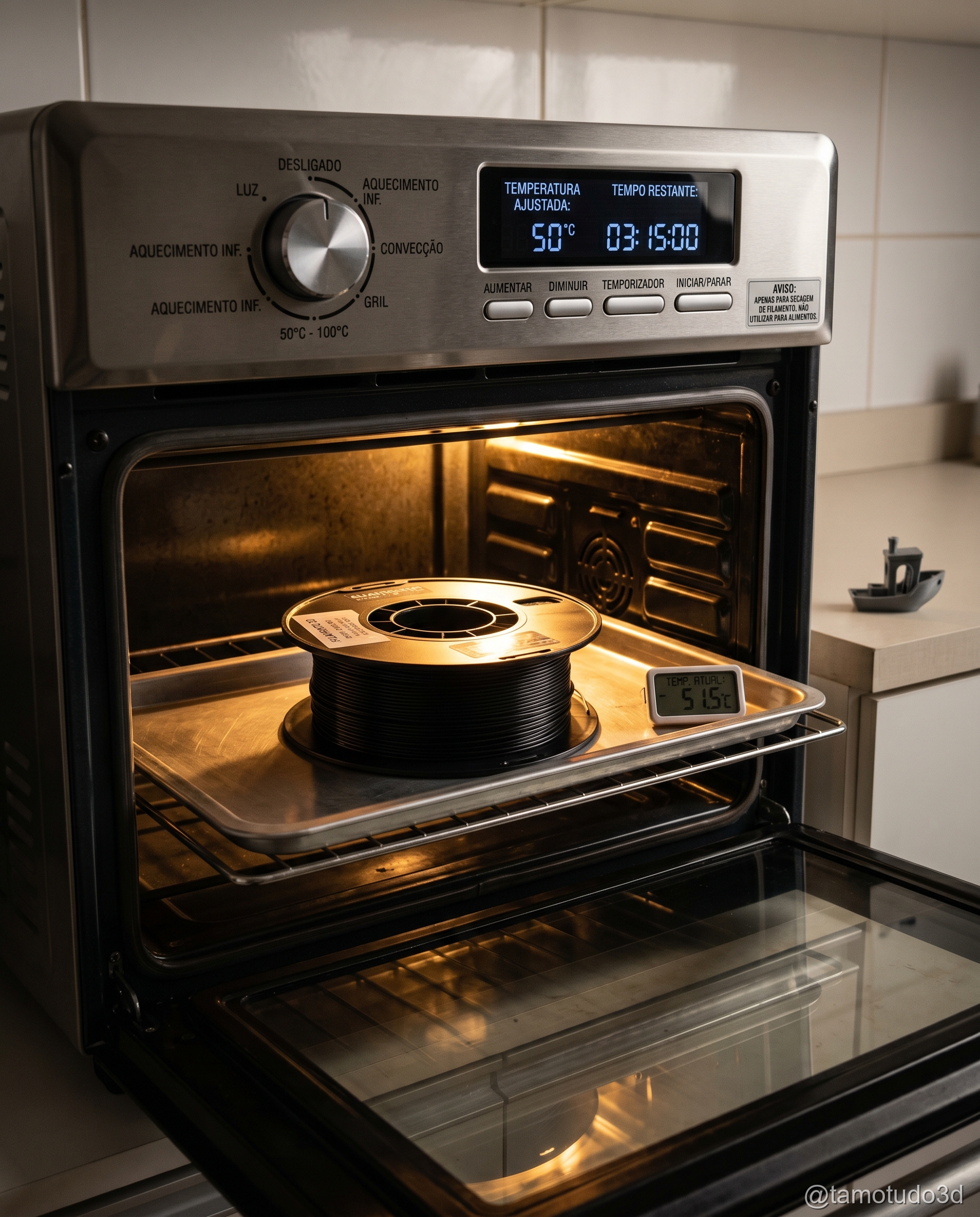 Filamento sendo secado no forno