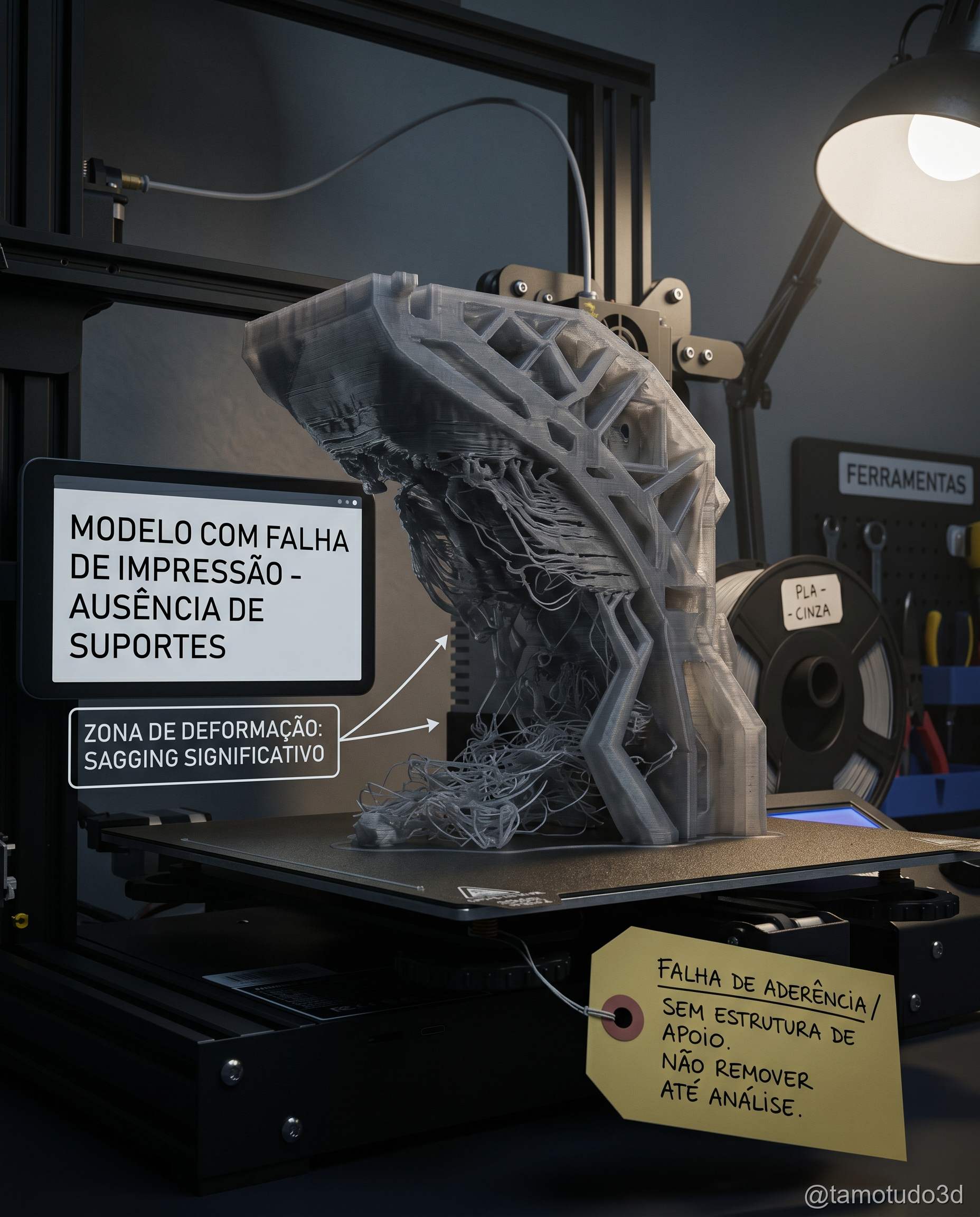 Modelo 3D com suportes mal posicionados