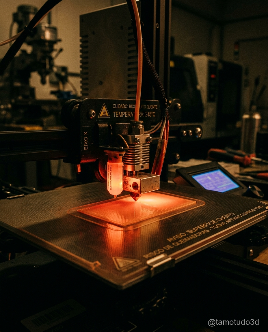 Tela de configuração de temperatura do extrusor e cama