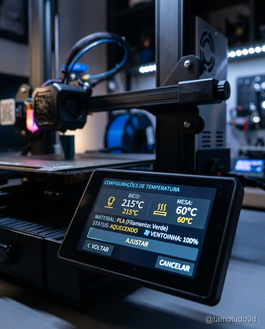 Tela de configuracao de temperatura no slicer com valores para PLA